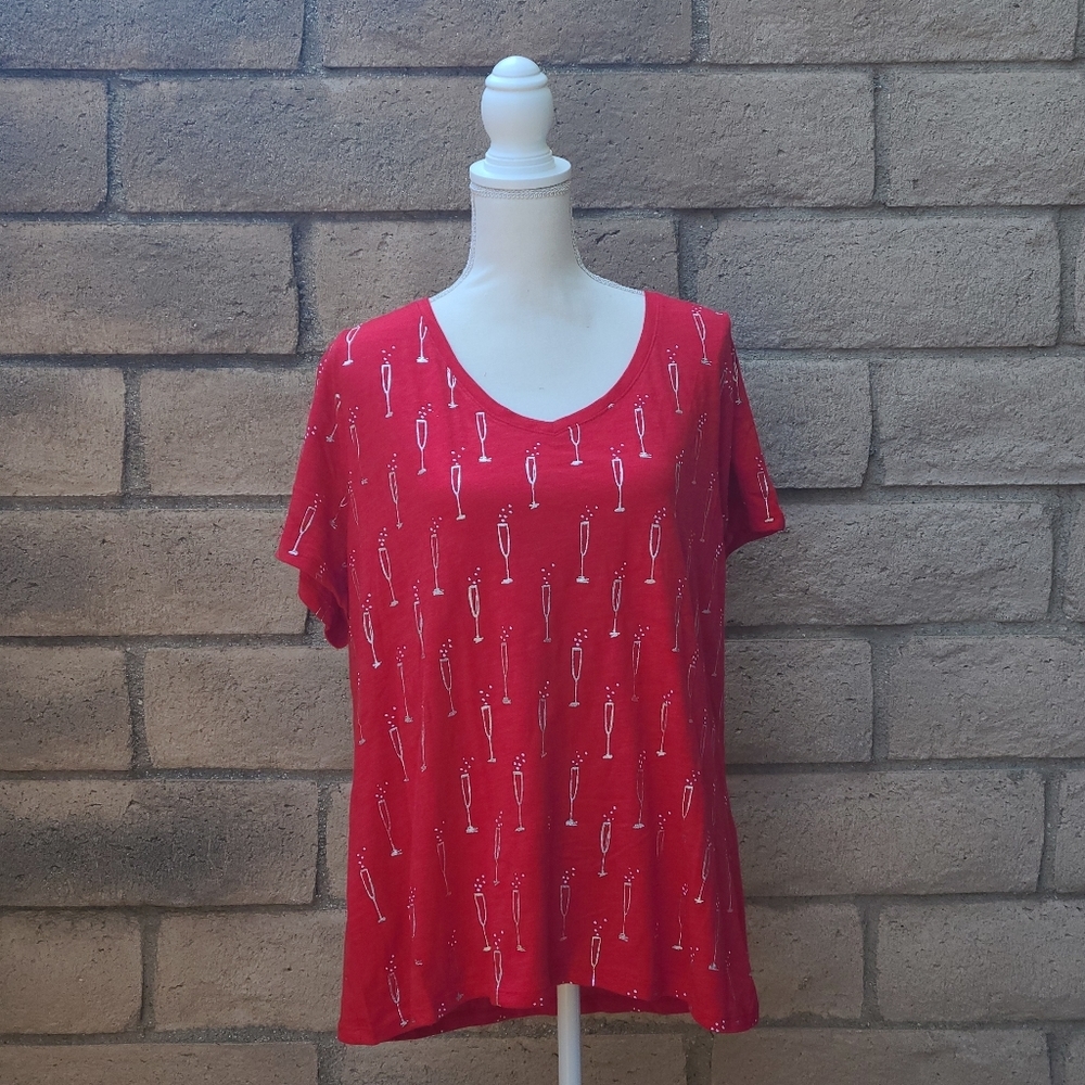 LANE Bryant Wine Glasses Short Sleeve Top Size 18/20 For the Holidays